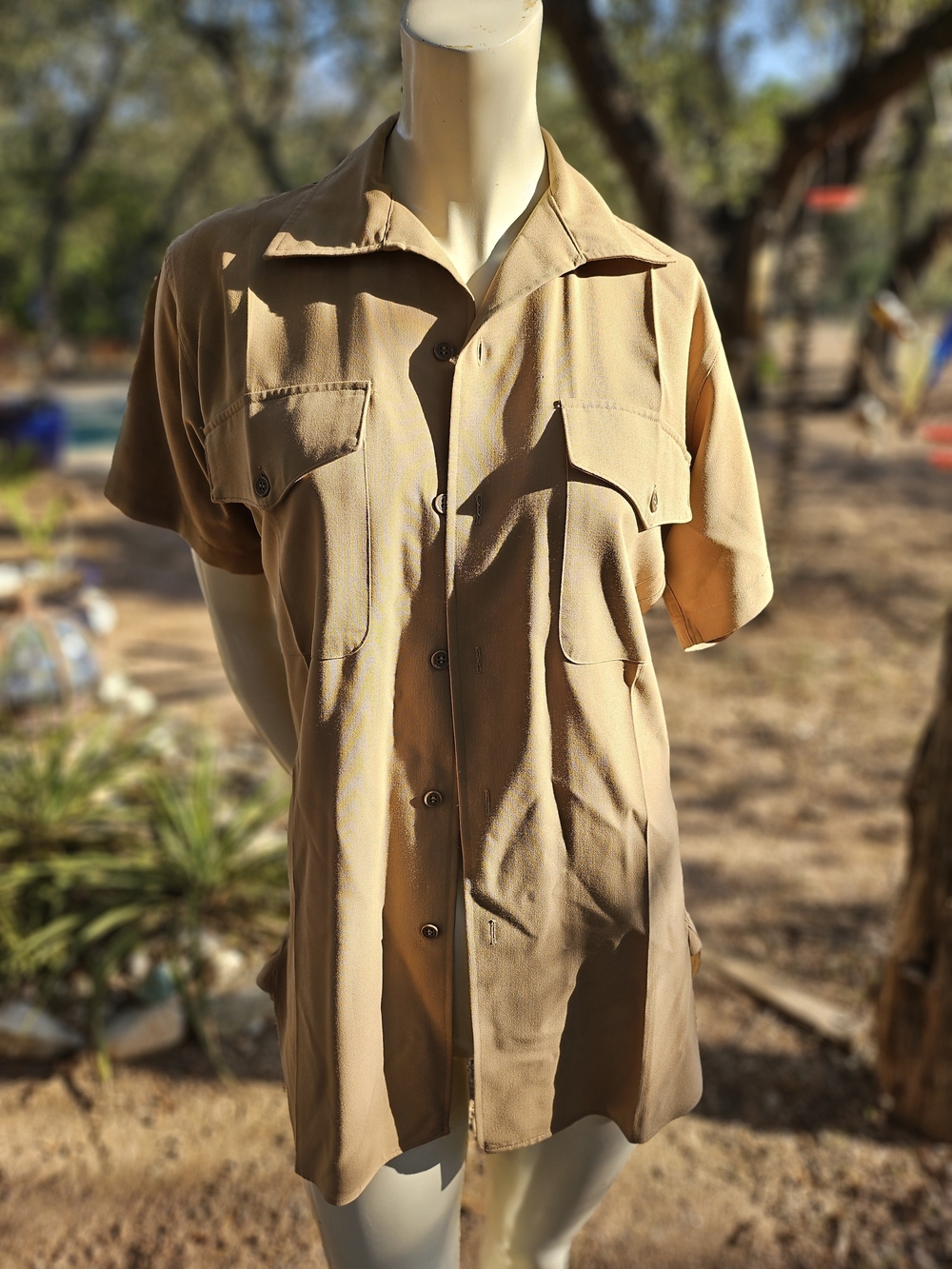 Government Spec For US Custom Tailored Khaki Military Fitted Shirt S